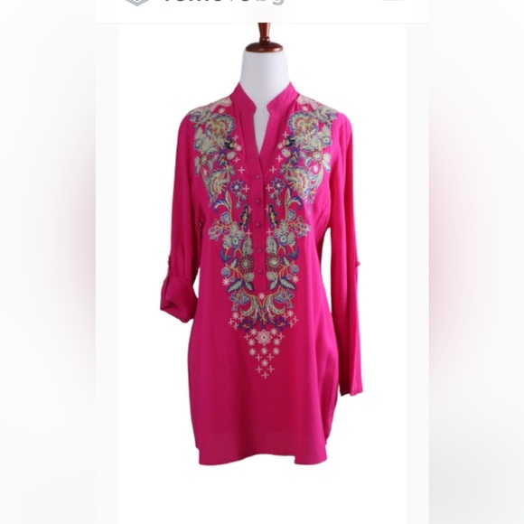 Anthropologie Luna Moon Blouse  Pink Long Sleeve Embellished Tunic Size Large - Picture 2 of 9